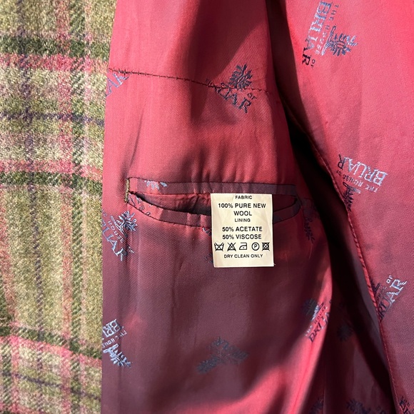 House of Bruar (Scottish) Plaid 100% Wool Lining Tweed Coat - Green w Pink/Lilac - Picture 3 of 7